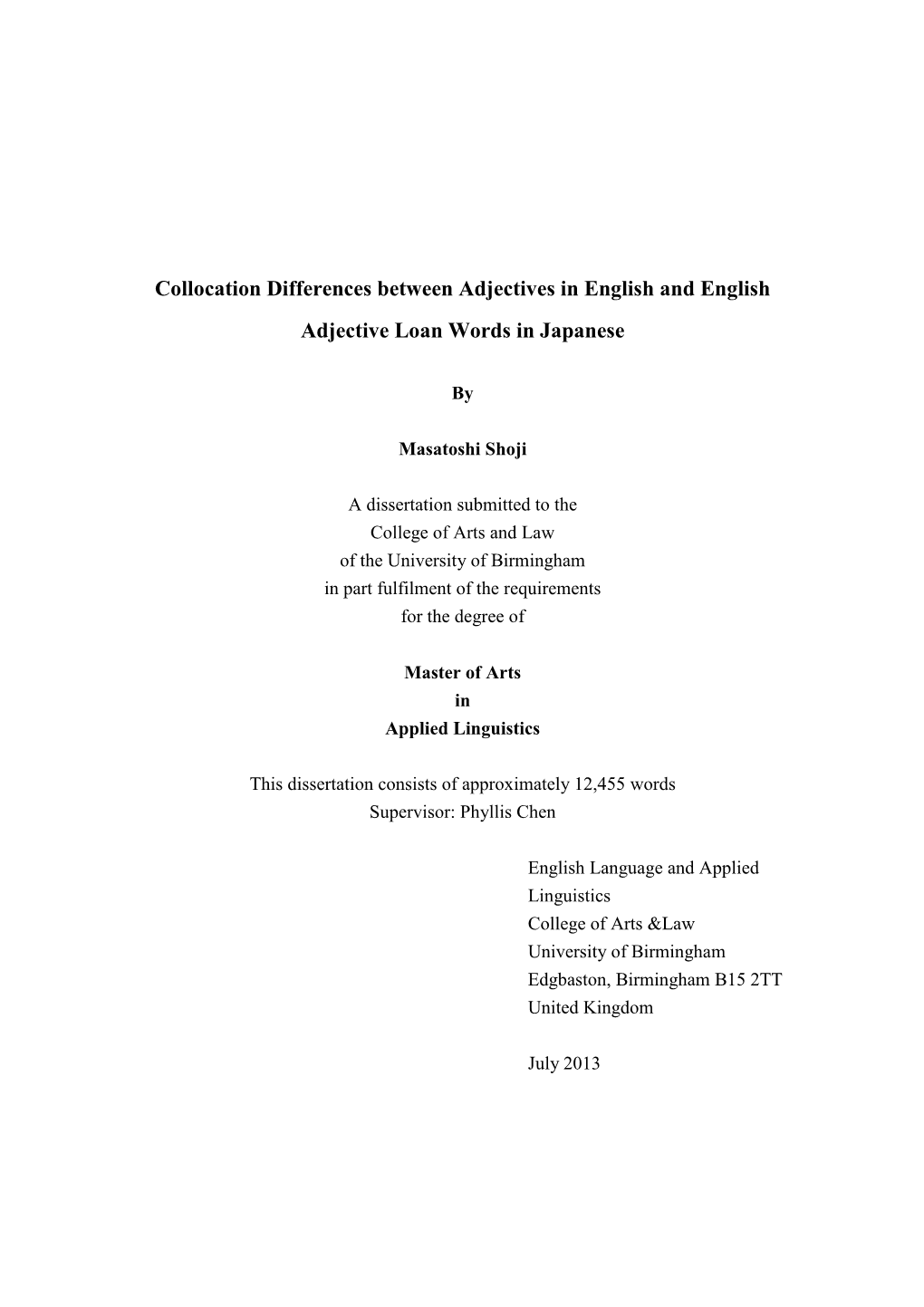 Collocation Differences Between Adjectives in English and English Adjective Loan Words in Japanese