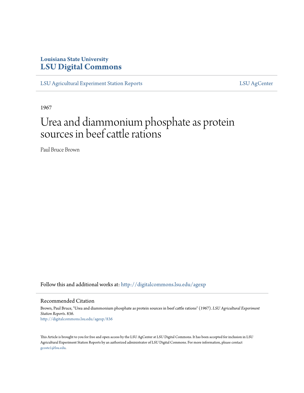 Urea and Diammonium Phosphate As Protein Sources in Beef Cattle Rations