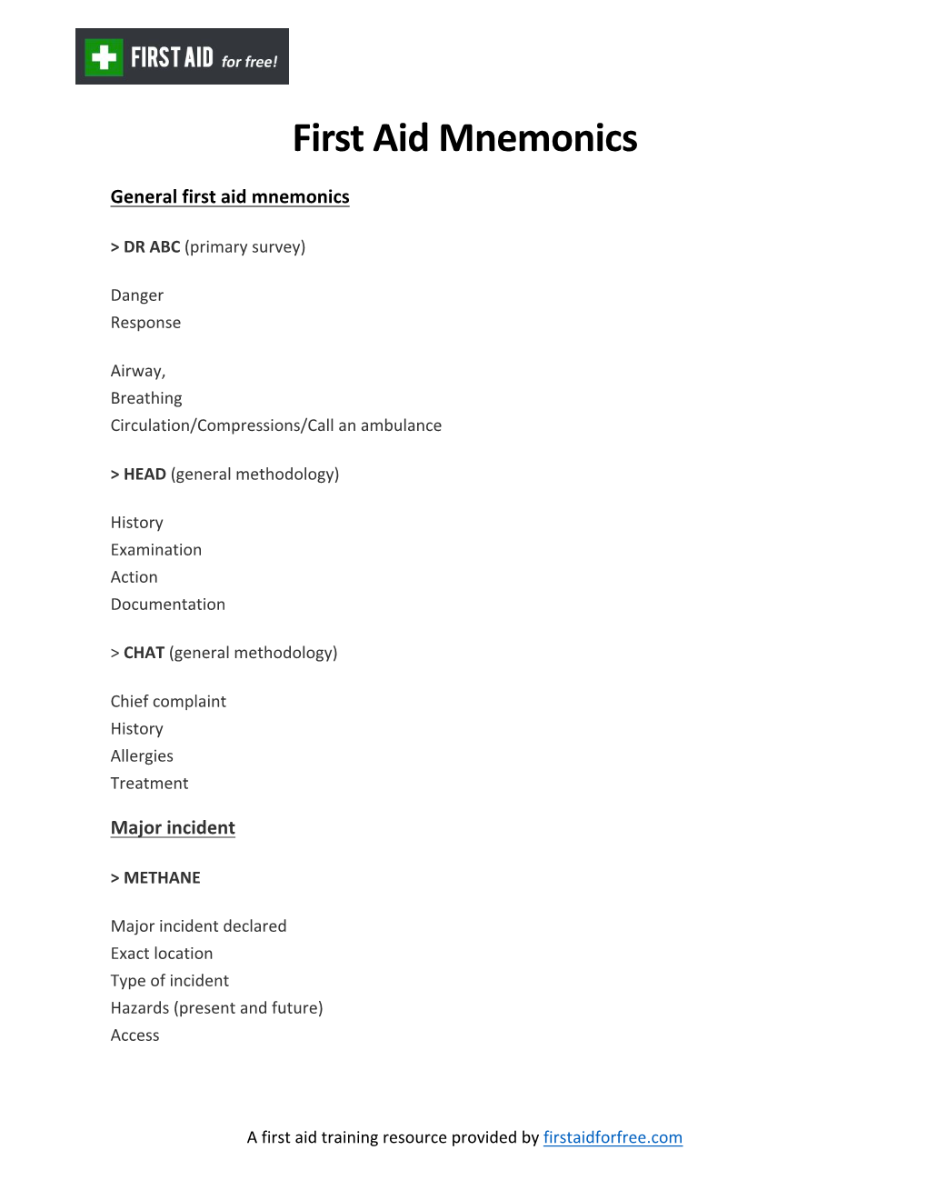 First Aid Mnemonics