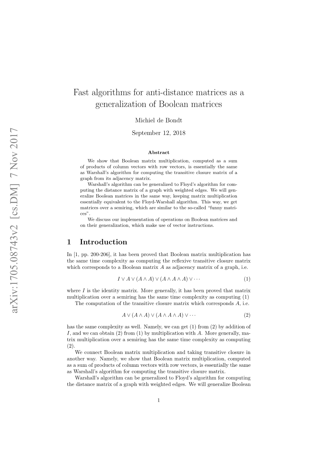 Fast Algorithms for Anti-Distance Matrices As a Generalization