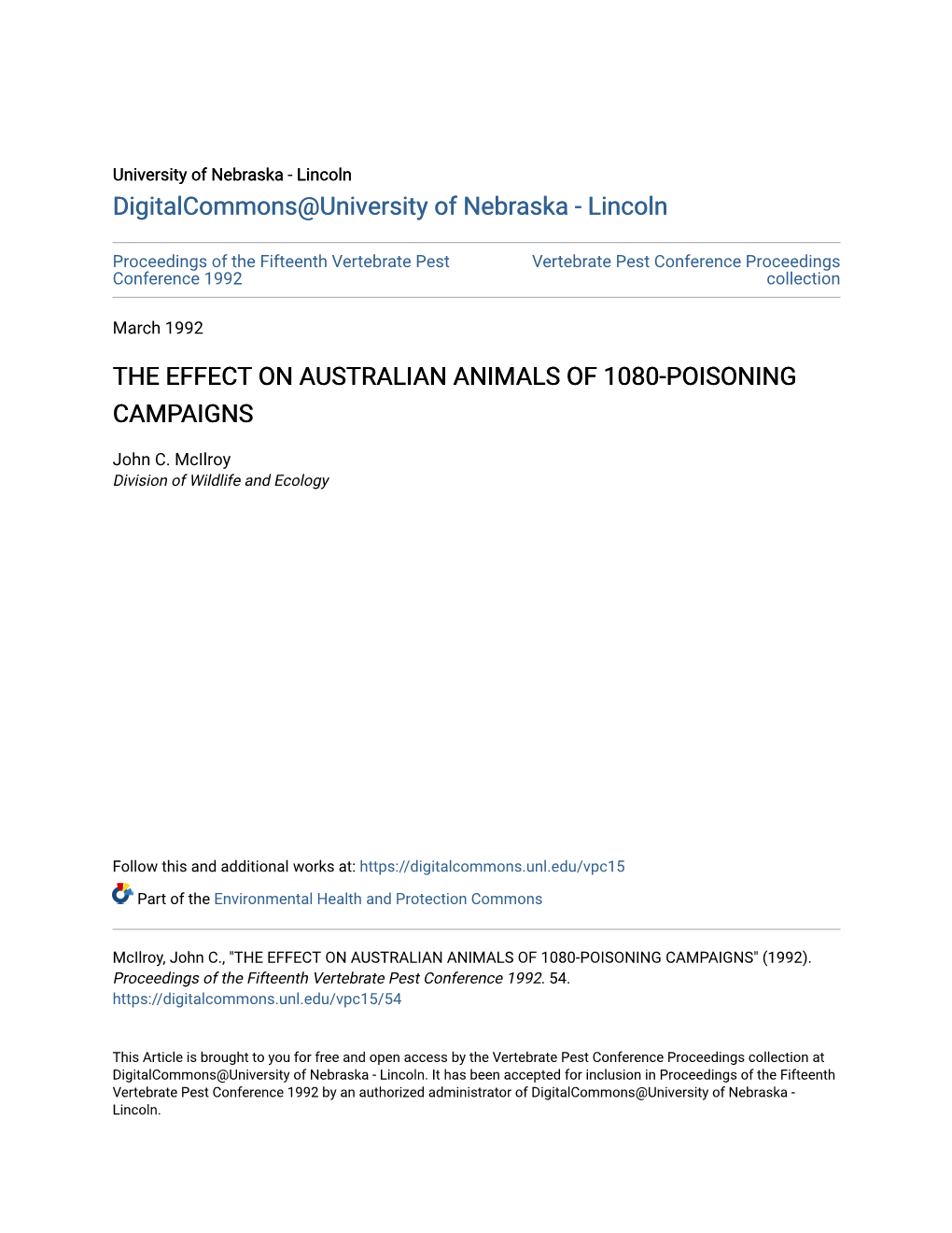 The Effect on Australian Animals of 1080-Poisoning Campaigns