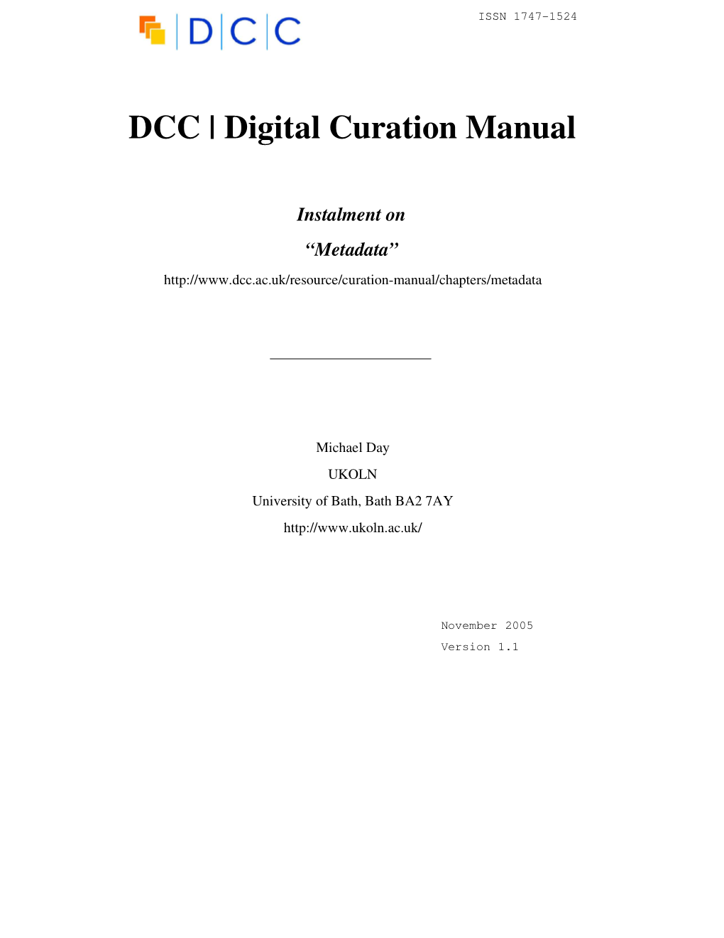 DCC | Digital Curation Manual Instalment on "Metadata"