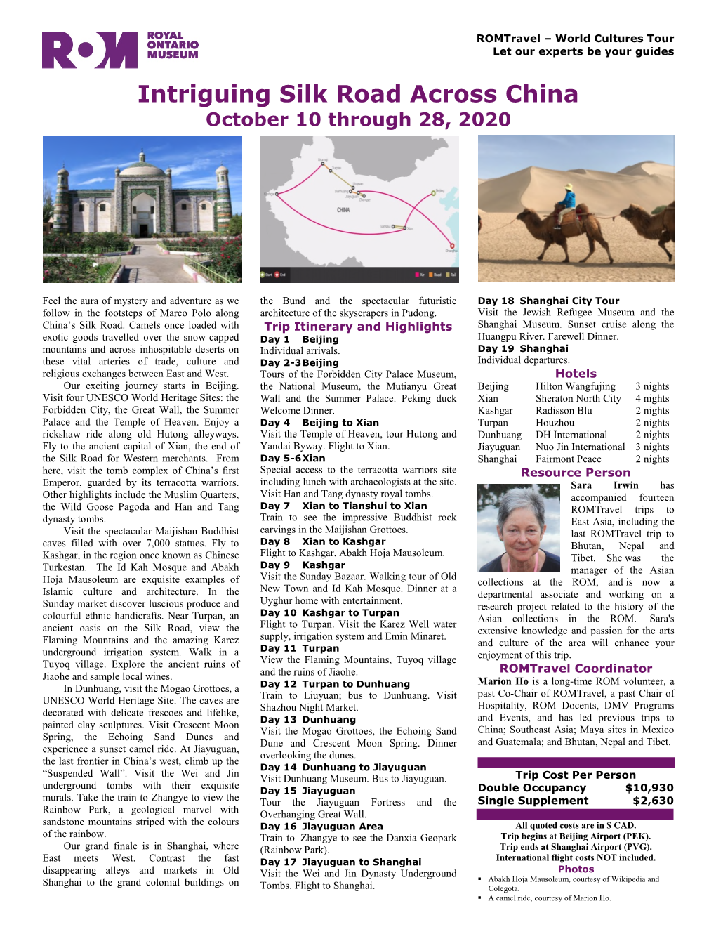 Intriguing Silk Road Across China October 10 Through 28, 2020