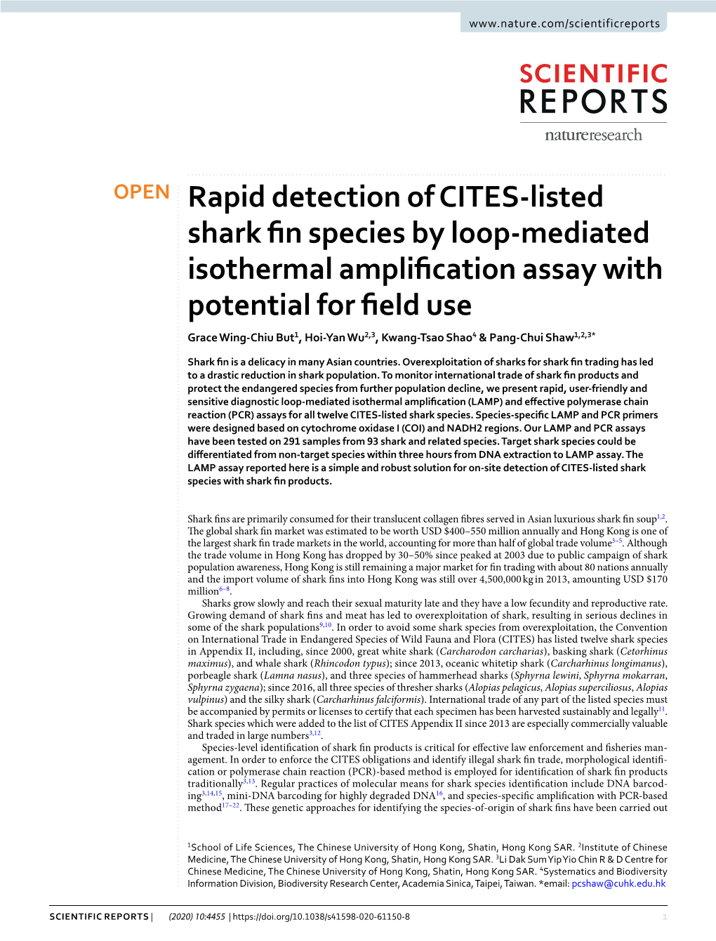 Rapid Detection of CITES-Listed Shark Fin Species by Loop-Mediated