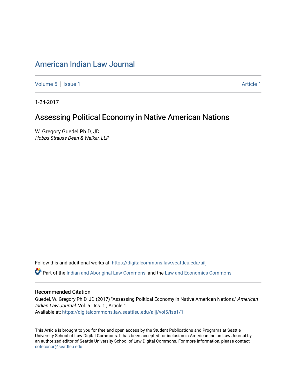 Assessing Political Economy in Native American Nations