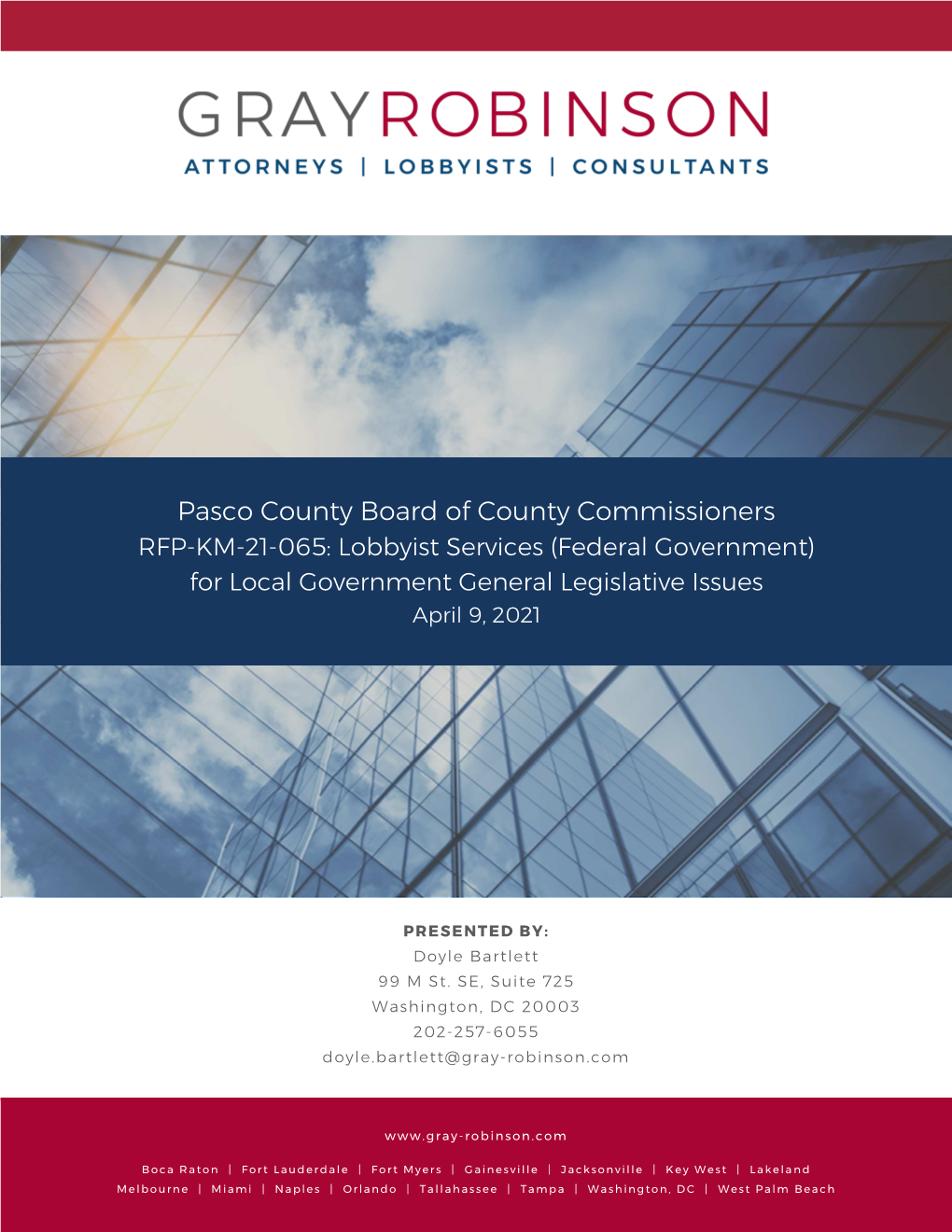 Pasco County Board of County Commissioners RFP-KM-21-065: Lobbyist Services (Federal Government)