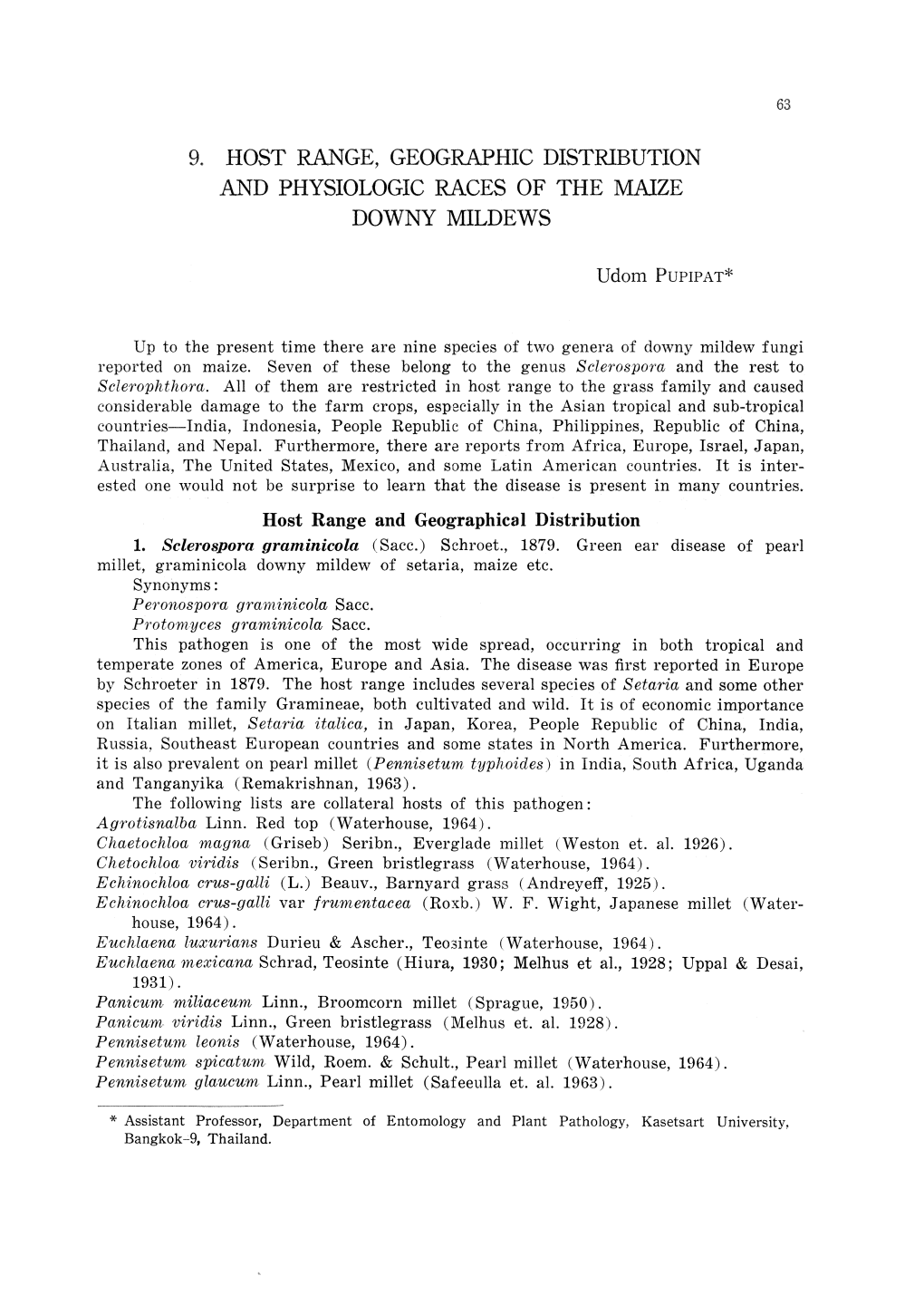 9. Host Range, Geographic Distribution and Physiologic Races of the Maize Downy Mildews