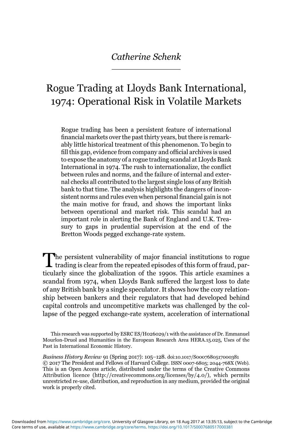 Rogue Trading at Lloyds Bank International, 1974: Operational Risk in Volatile Markets