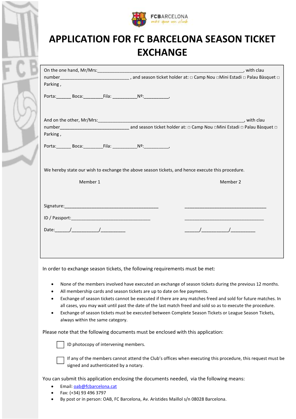 Application for Fc Barcelona Season Ticket Exchange