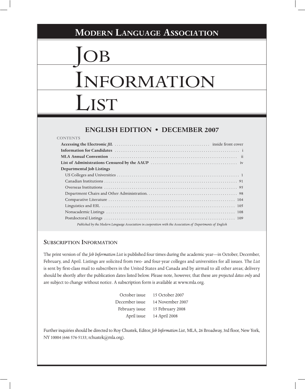 Job Information List