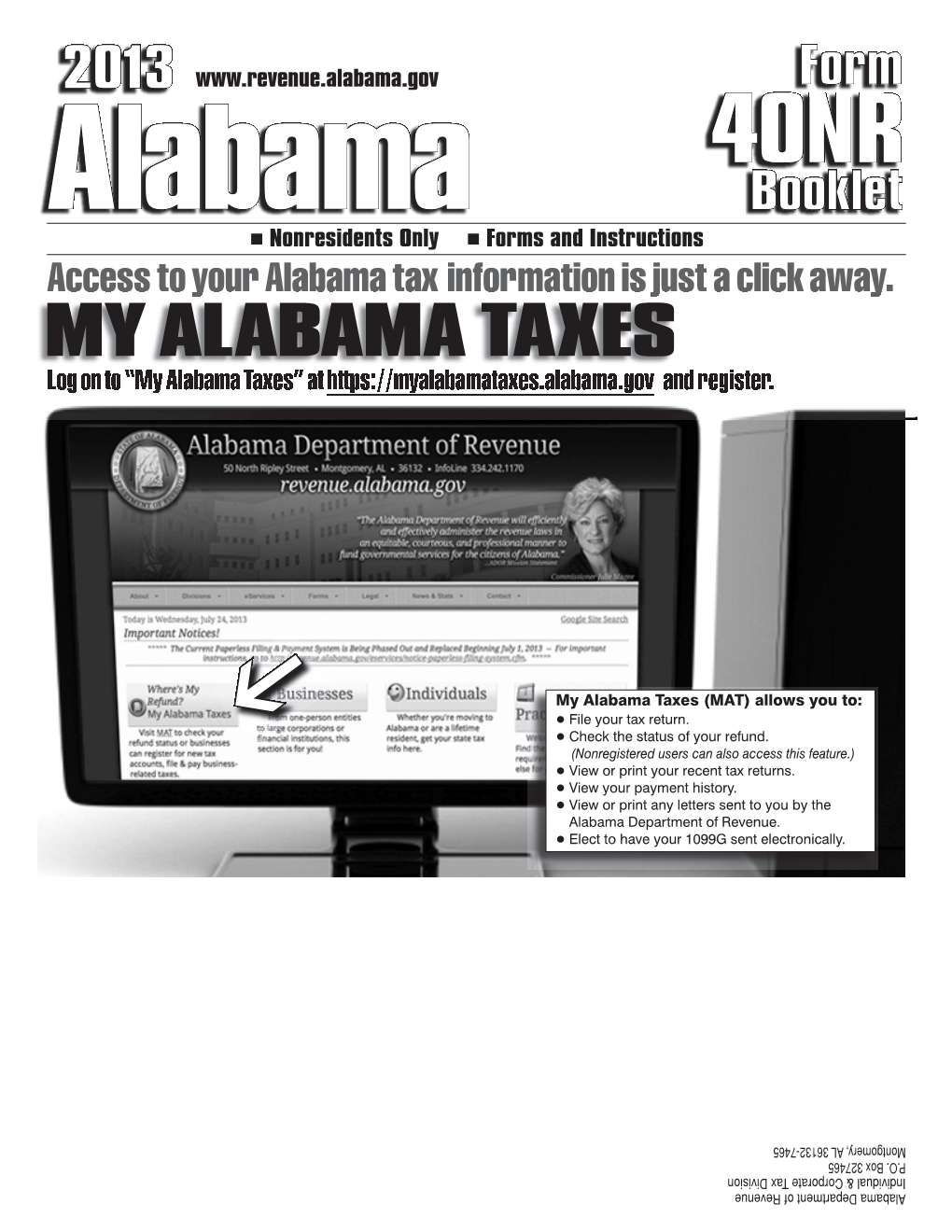 My Alabama Taxes – a New Feature on Our Web Site That Will Allow Taxpay - to Your Preparer for More Information