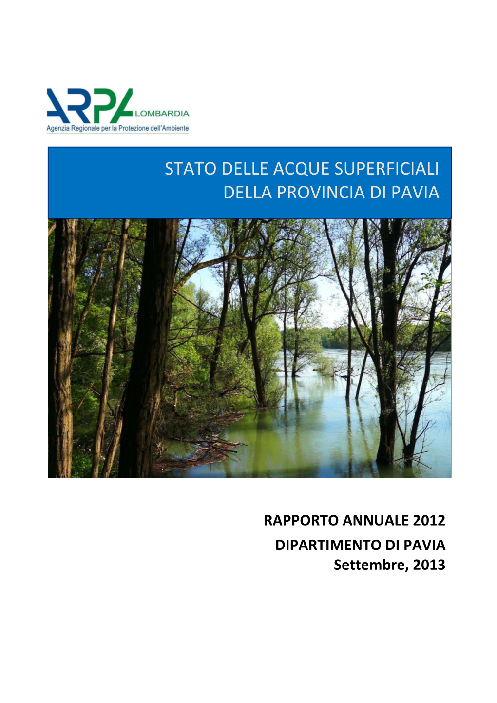 Stato Delle Acque Superficiali Della Provincia Di Pavia 2012