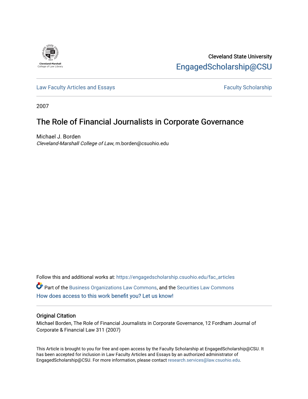 The Role of Financial Journalists in Corporate Governance