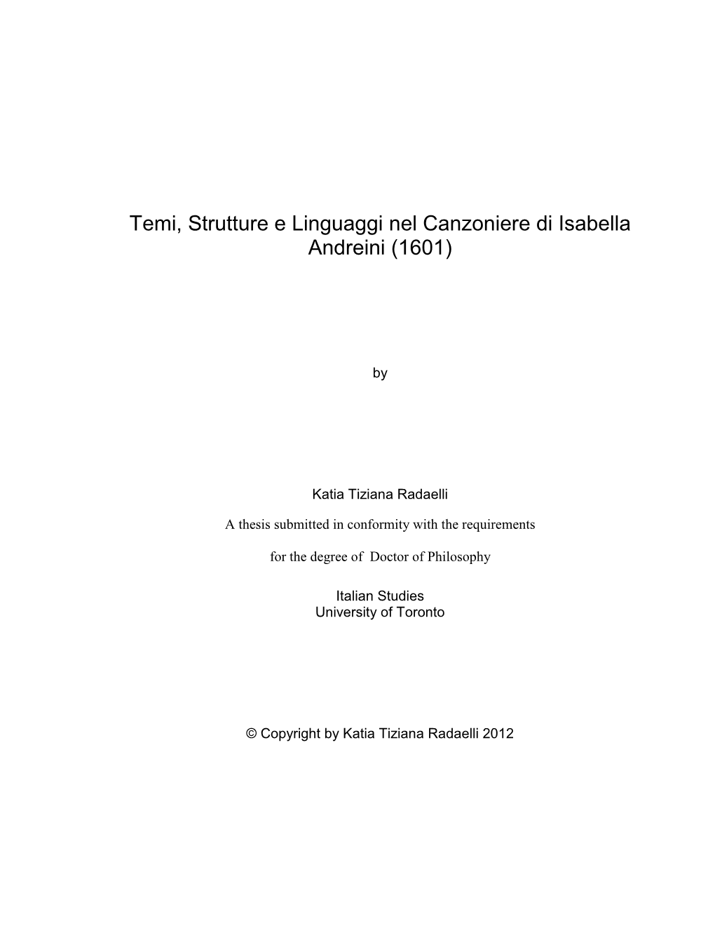 Temi, Strutture E Linguaggi Nel Canzoniere Di Isabella Andreini (1601)