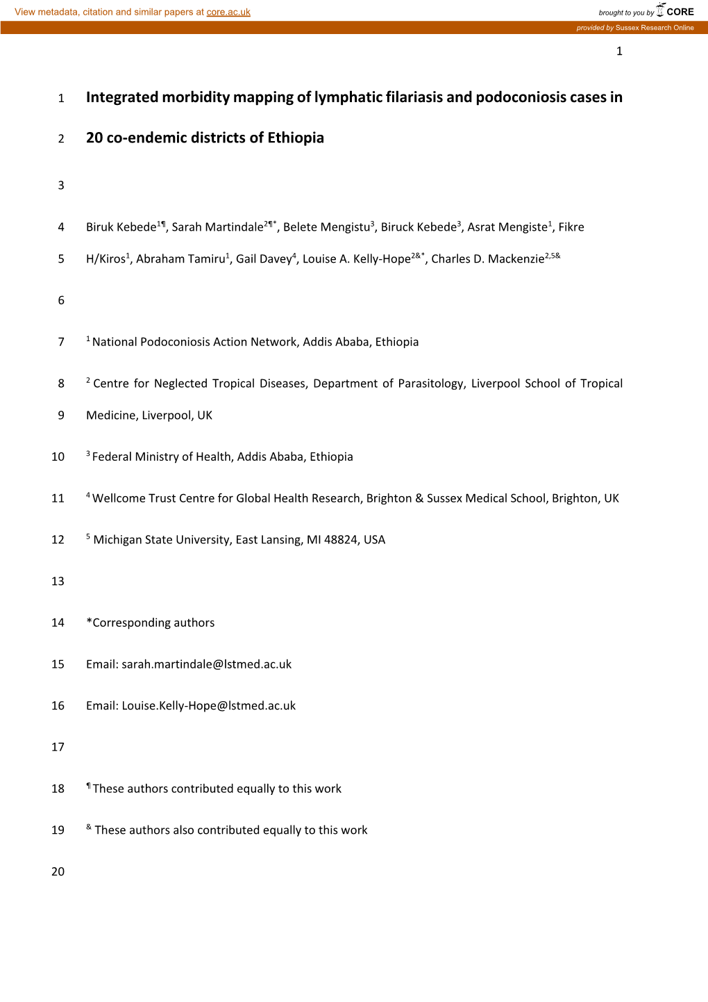 Integrated Morbidity Mapping of Lymphatic Filariasis and Podoconiosis Cases In