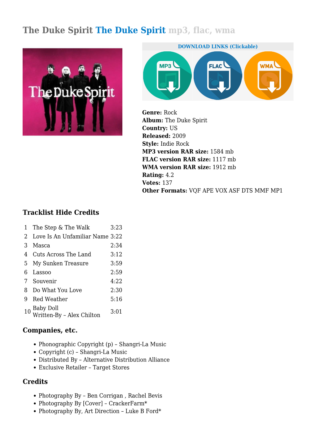 The Duke Spirit the Duke Spirit Mp3, Flac, Wma