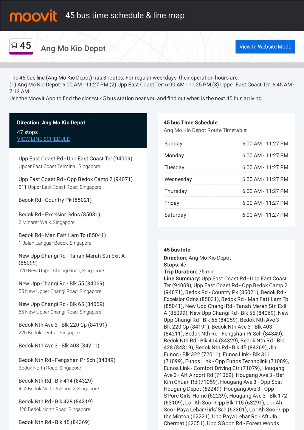 45 Bus Time Schedule & Line Route