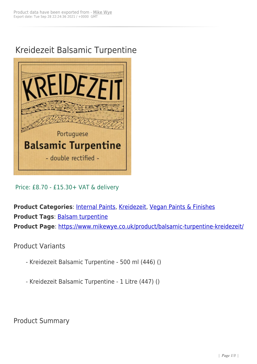 Kreidezeit Balsamic Turpentine