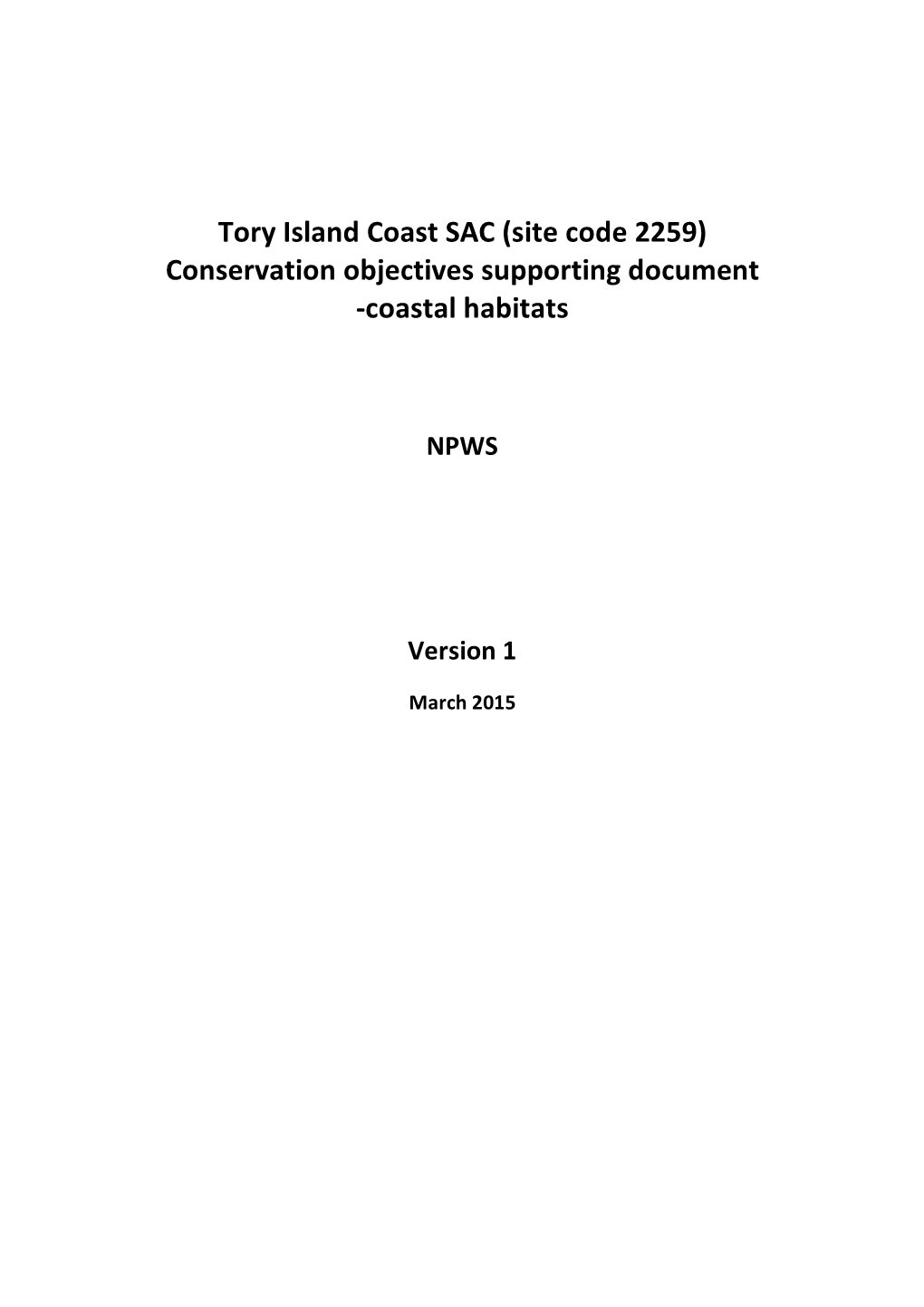 Tory Island Coast SAC (Site Code 2259) Conservation Objectives Supporting Document -Coastal Habitats