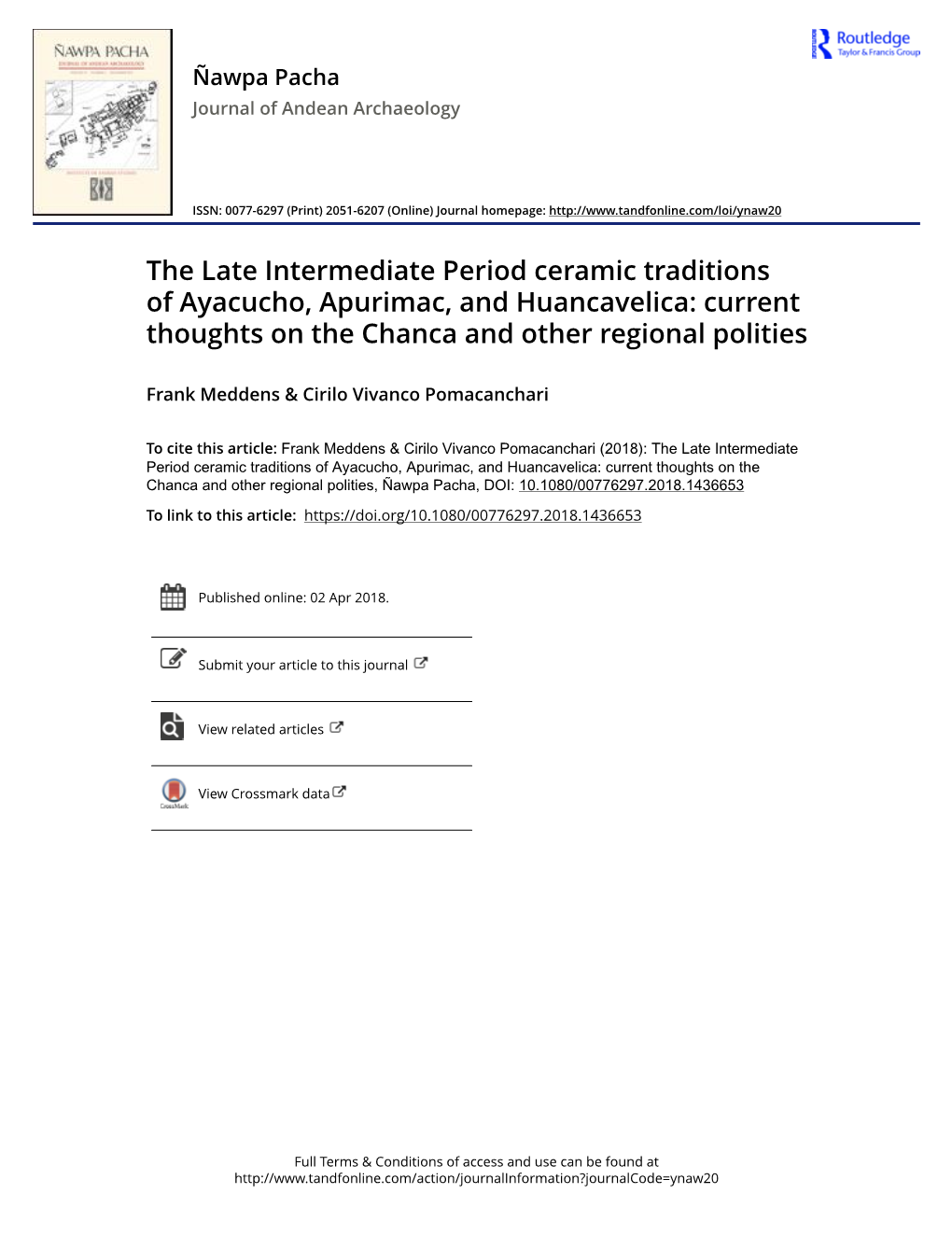 The Late Intermediate Period Ceramic Traditions of Ayacucho, Apurimac, and Huancavelica: Current Thoughts on the Chanca and Other Regional Polities