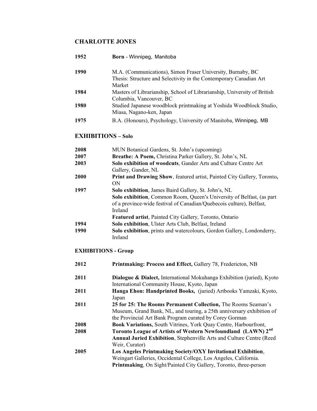 Charlotte Jones CV