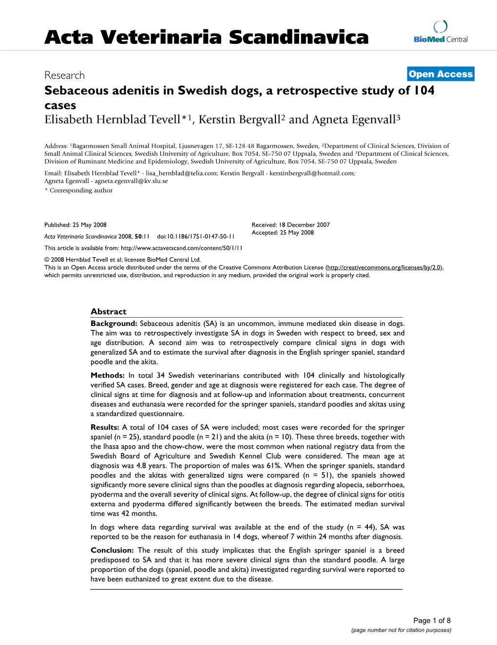 Acta Veterinaria Scandinavica Biomed Central