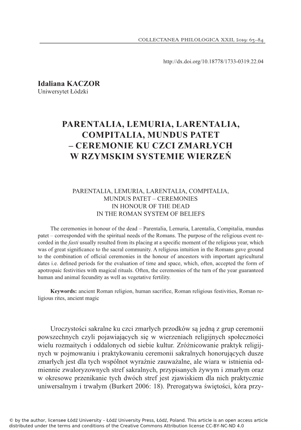 Parentalia, Lemuria, Larentalia, Compitalia, Mundus Patet – Ceremonie Ku Czci Zmarłych W Rzymskim Systemie Wierzeń