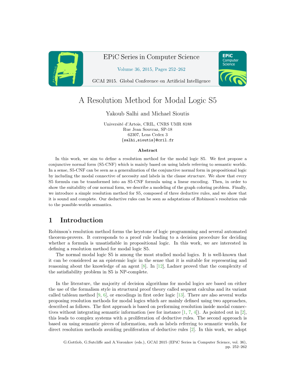 A Resolution Method for Modal Logic S5