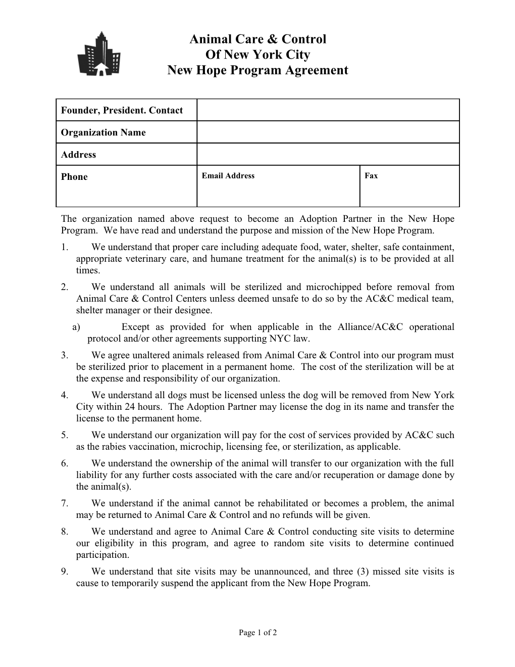 New Hope Program Agreement