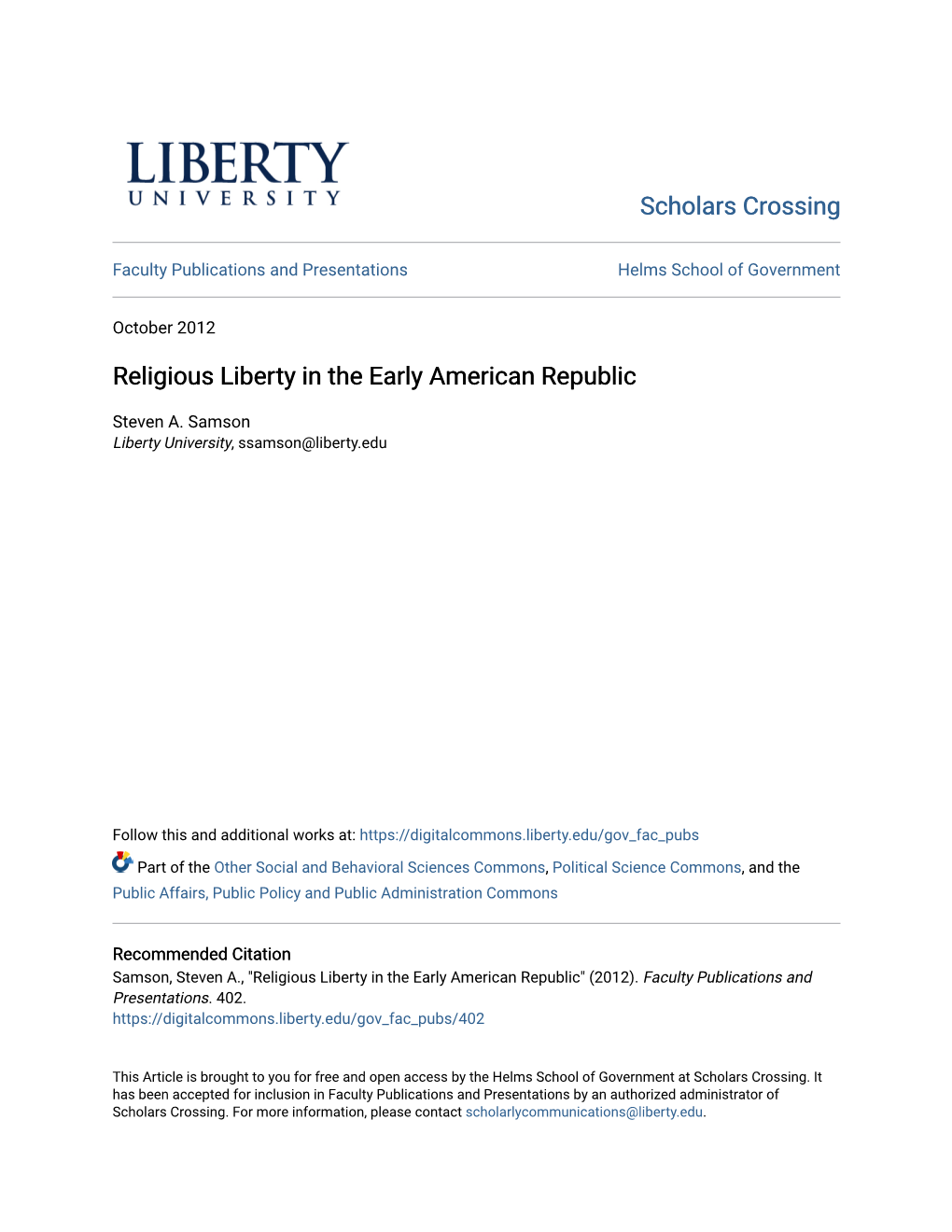 Religious Liberty in the Early American Republic