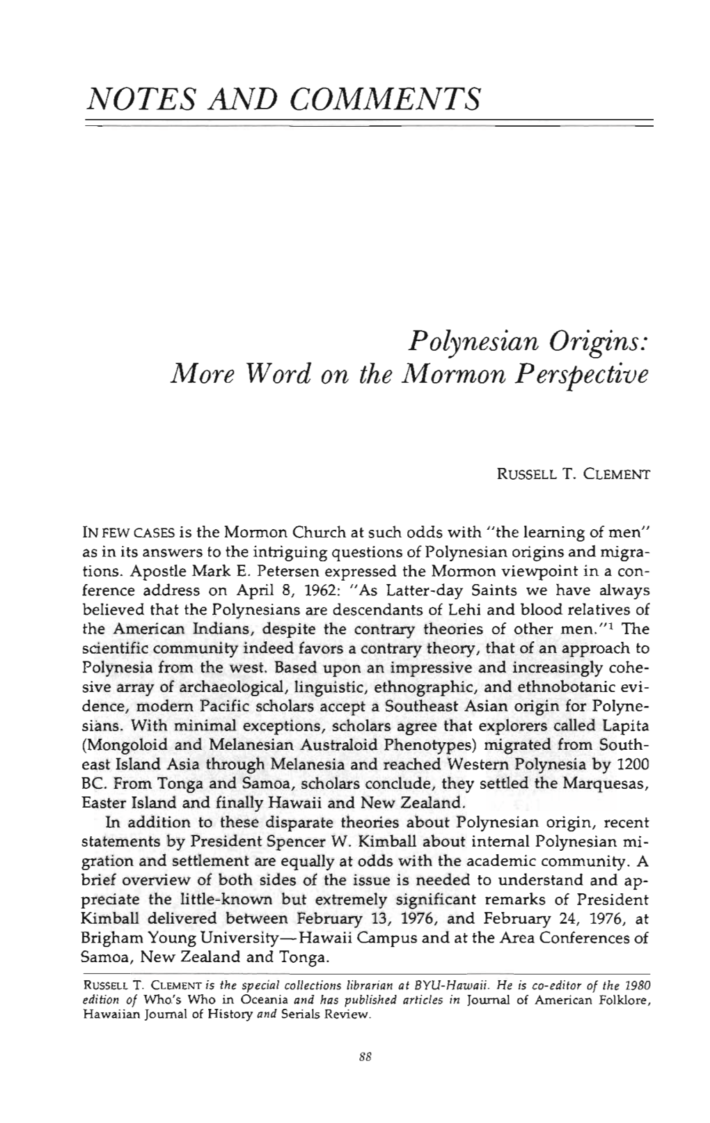 Polynesian Origins: More Word on the Mormon Perspective