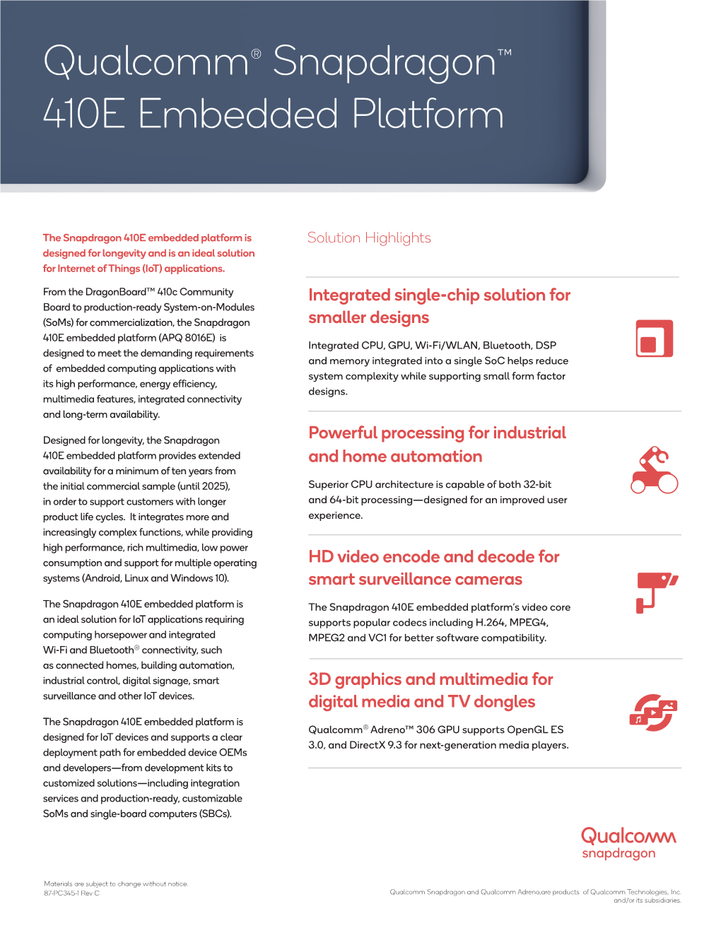 Qualcomm® Snapdragon™ 410E Embedded Platform