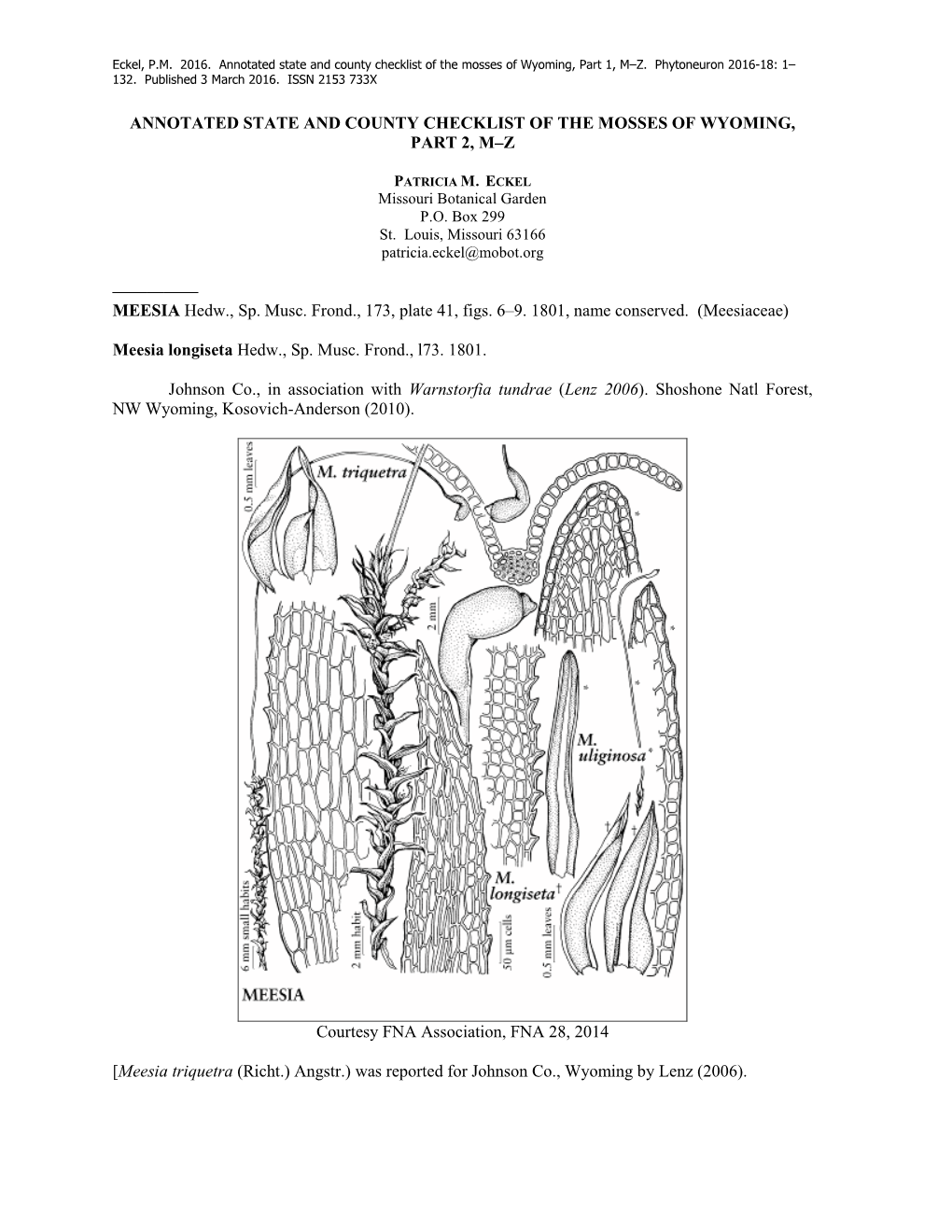 Annotated State and County Checklist of the Mosses of Wyoming, Part 1, M–Z