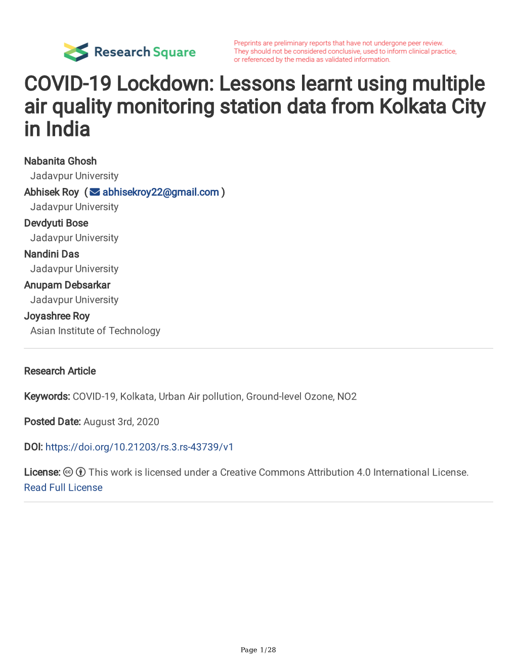 COVID-19 Lockdown: Lessons Learnt Using Multiple Air Quality Monitoring Station Data from Kolkata City in India