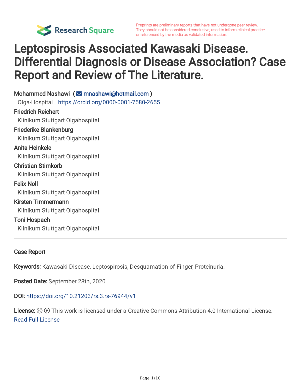 Leptospirosis Associated Kawasaki Disease. Differential Diagnosis Or Disease Association? Case Report and Review of the Literature