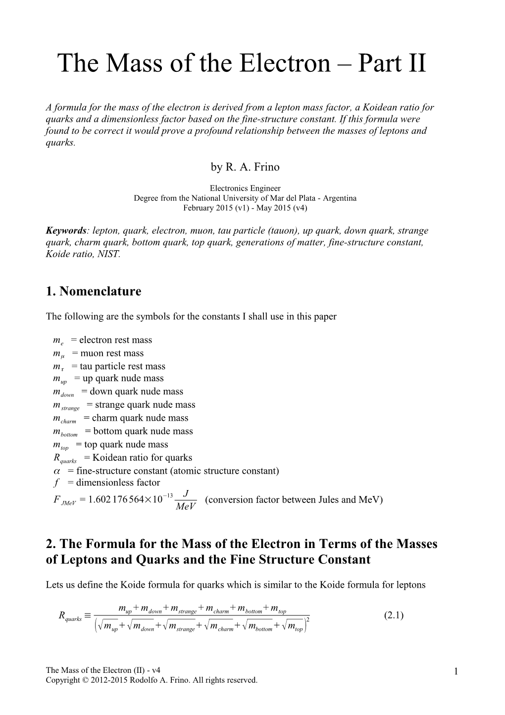 The Mass of the Electron – Part II