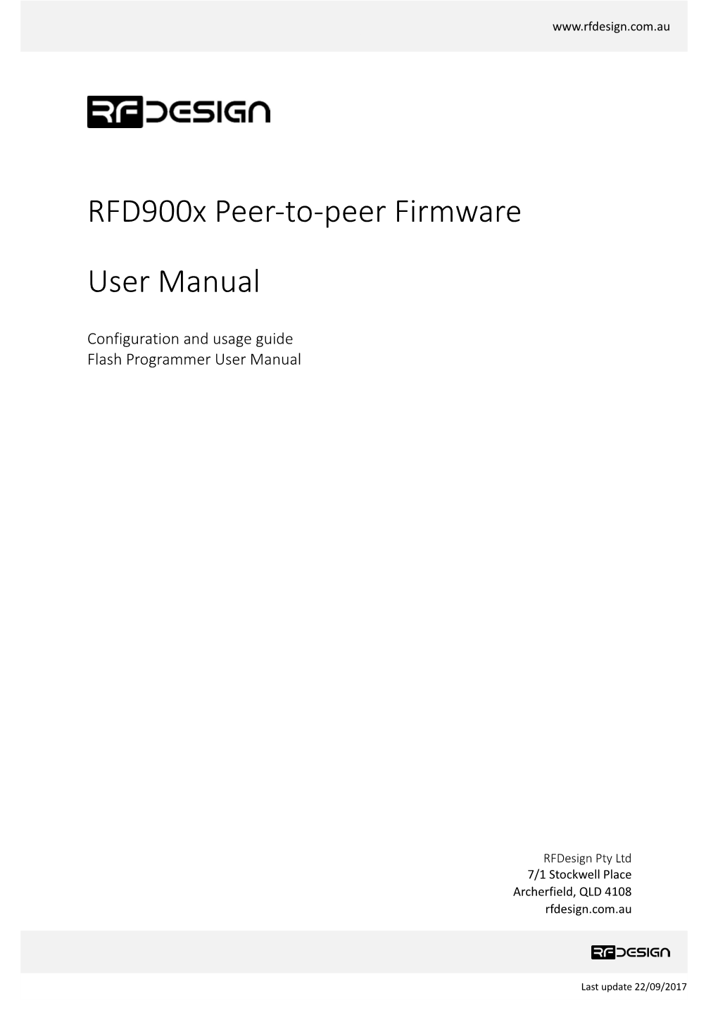 Rfd900x Peer-To-Peer Firmware User Manual