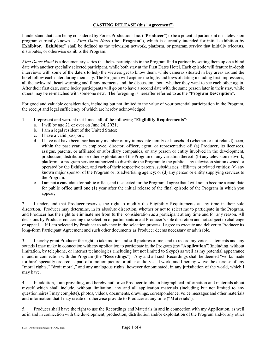 Page 1 of 4 CASTING RELEASE (This “Agreement