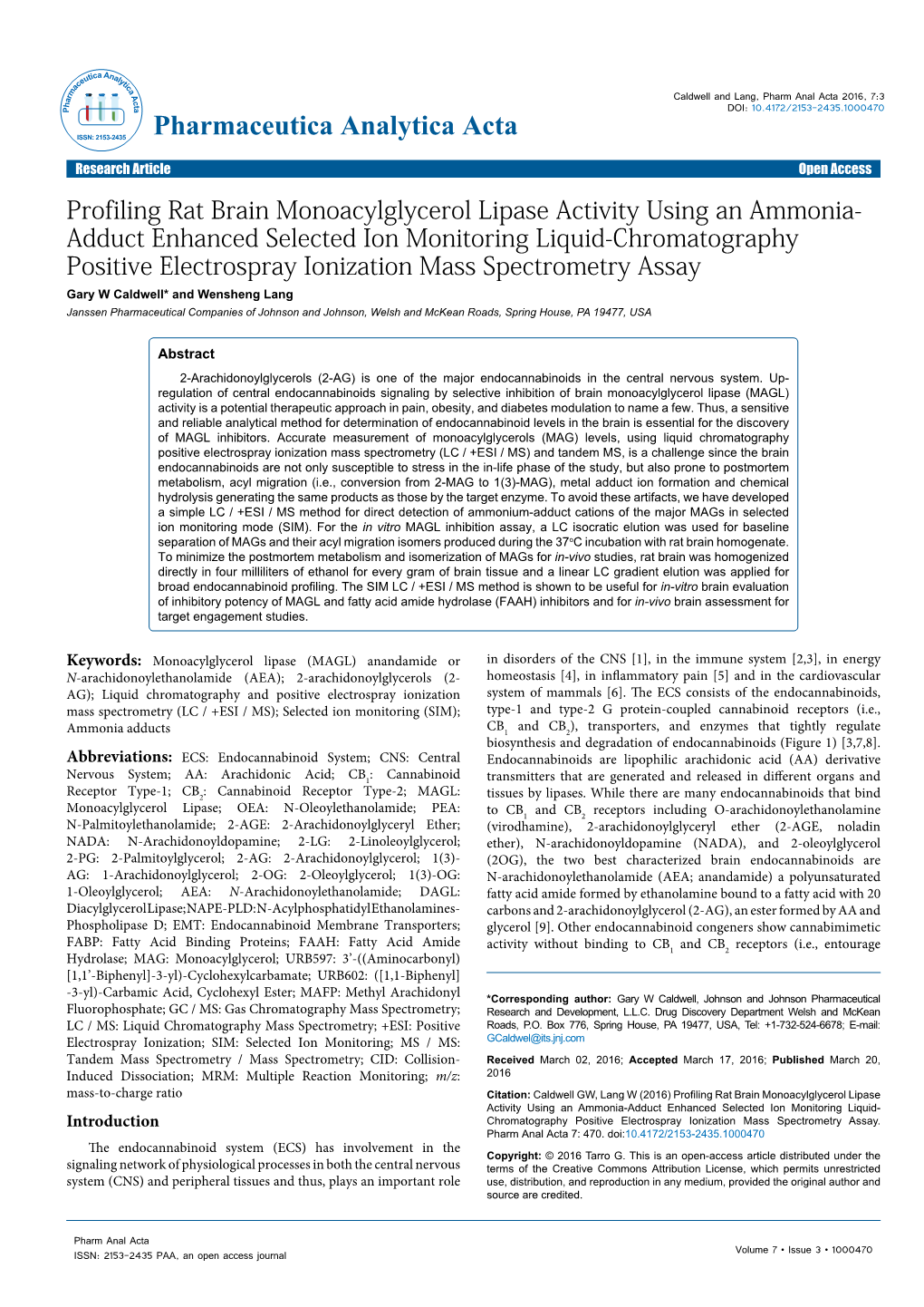 Profiling Rat Brain Monoacylglycerol Lipase Activity Using an Ammonia