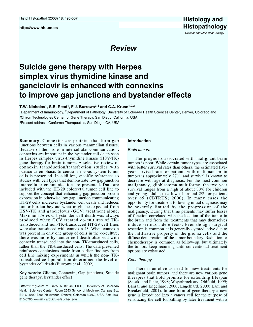 Review Suicide Gene Therapy with Herpes Simplex Virus Thymidine