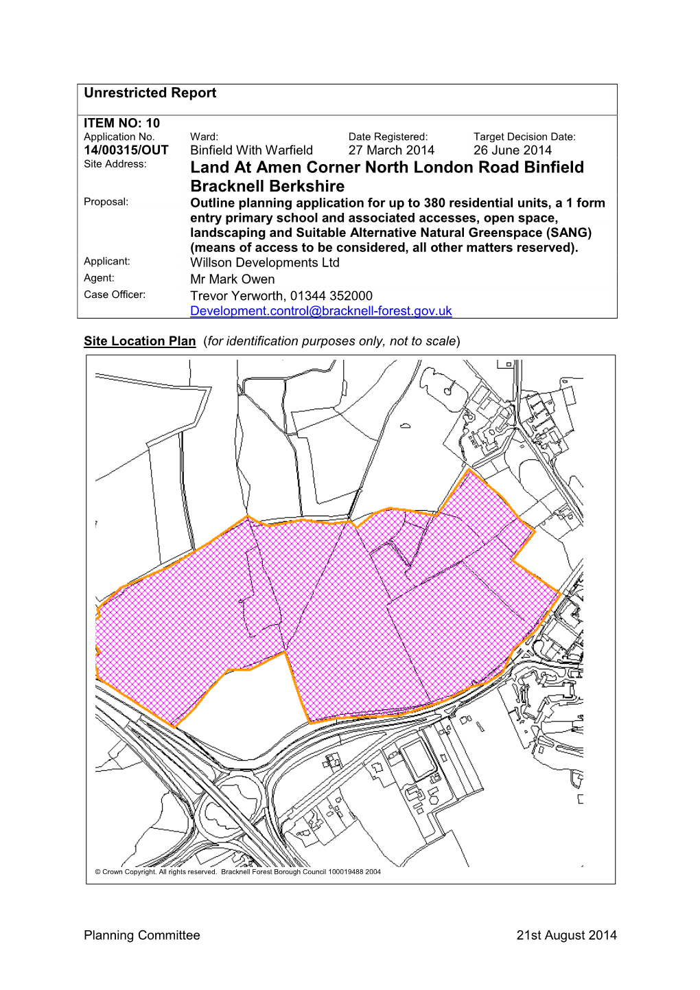 Land at Amen Corner North London Road Binfield Bracknell Berkshire