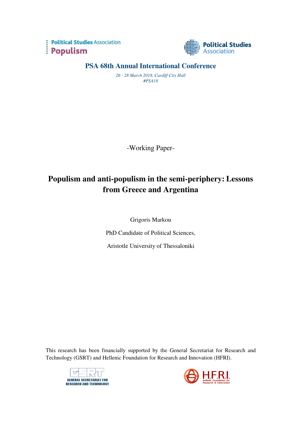 Populism and Anti-Populism in the Semi-Periphery: Lessons from Greece and Argentina