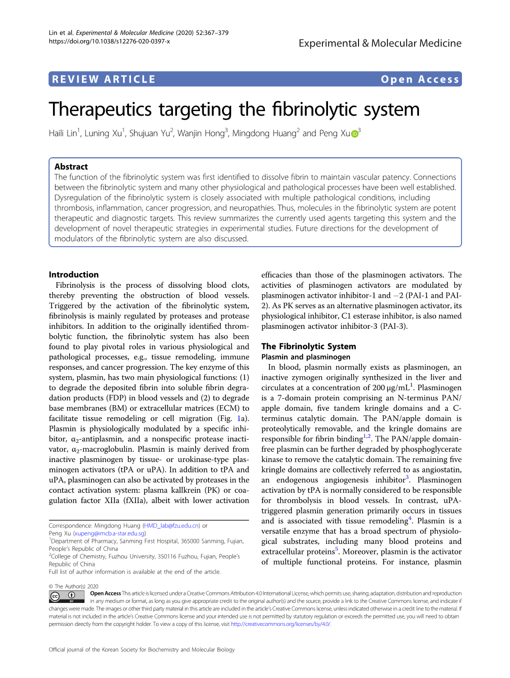 Therapeutics Targeting the Fibrinolytic System