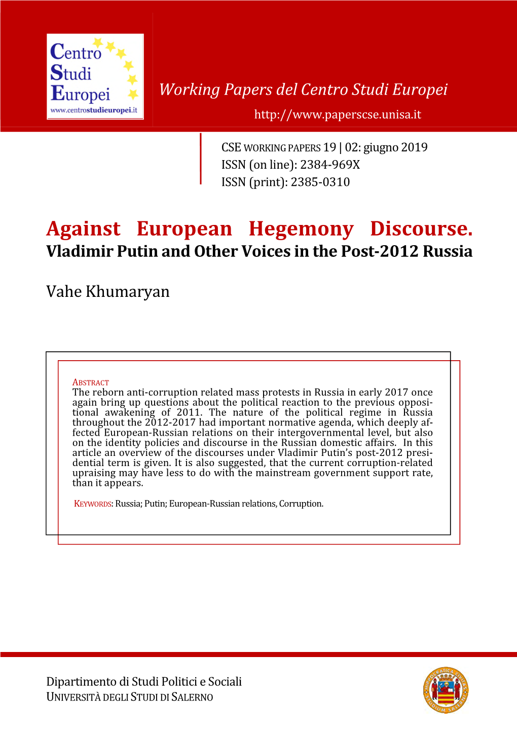 Against European Hegemony Discourse. Vladimir Putin and Other Voices in the Post-2012 Russia