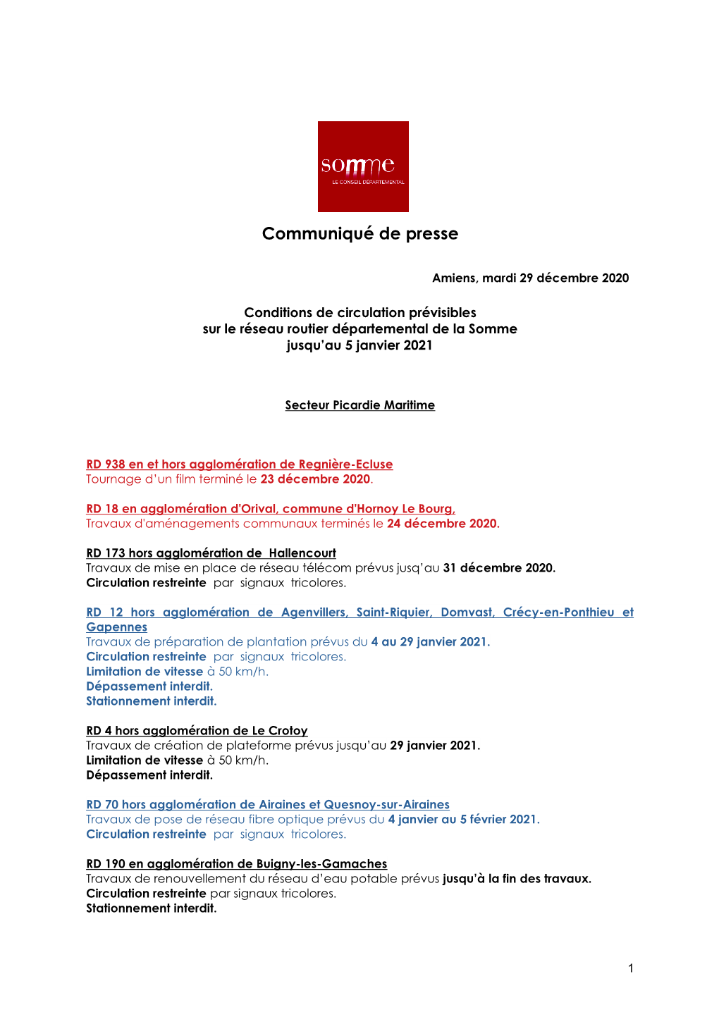 Communiqué De Presse