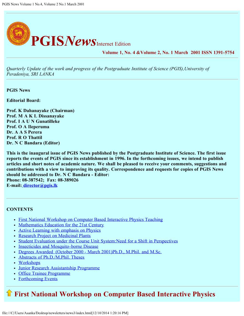 PGIS News Volume 1 No.4, Volume 2 No.1 March 2001