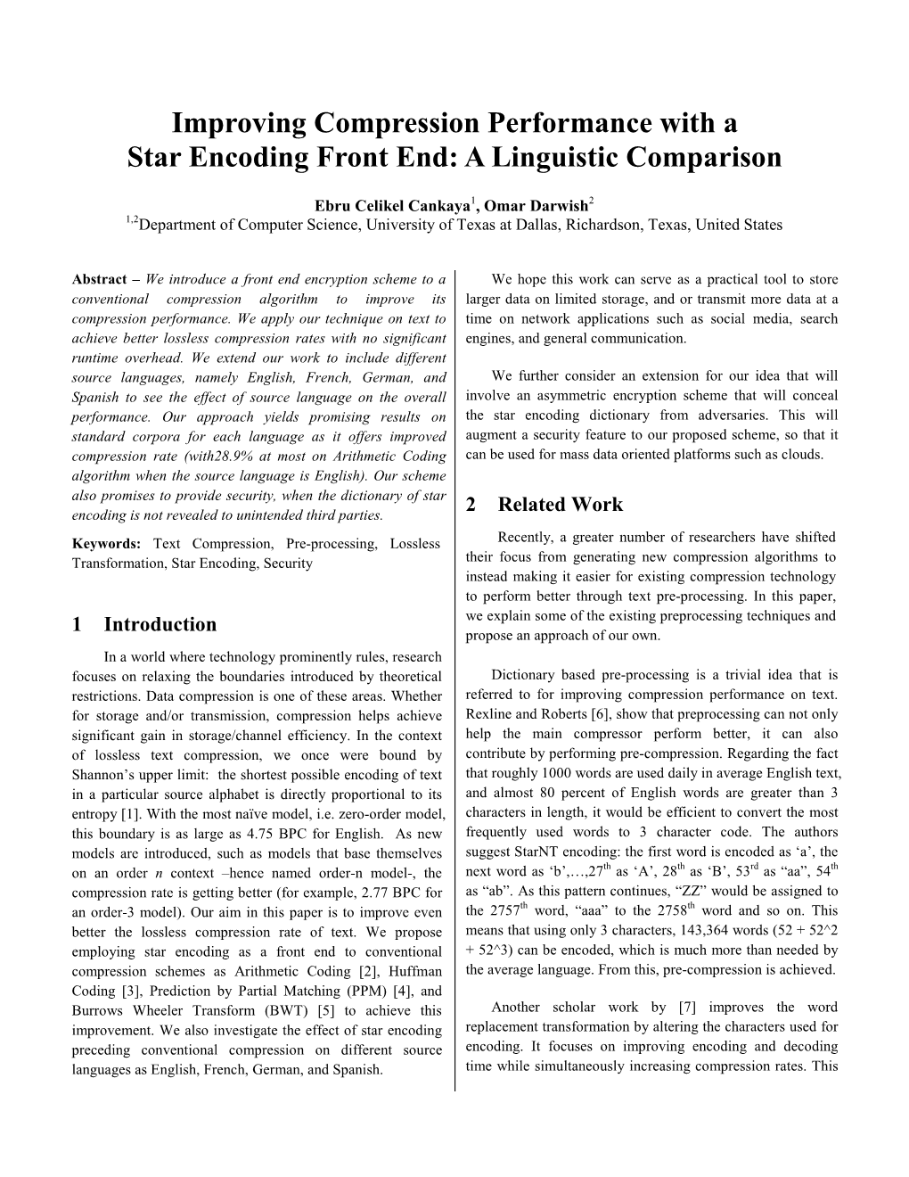 Improving Compression Performance with a Star Encoding Front End: a Linguistic Comparison
