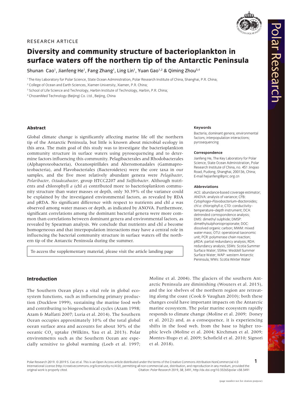 Diversity and Community Structure of Bacterioplankton in Surface Waters Off the Northern Tip of the Antarctic Peninsula