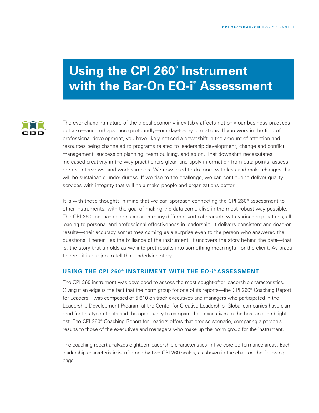 Using the CPI 260® Instrument with the Bar-On EQ-I® Assessment