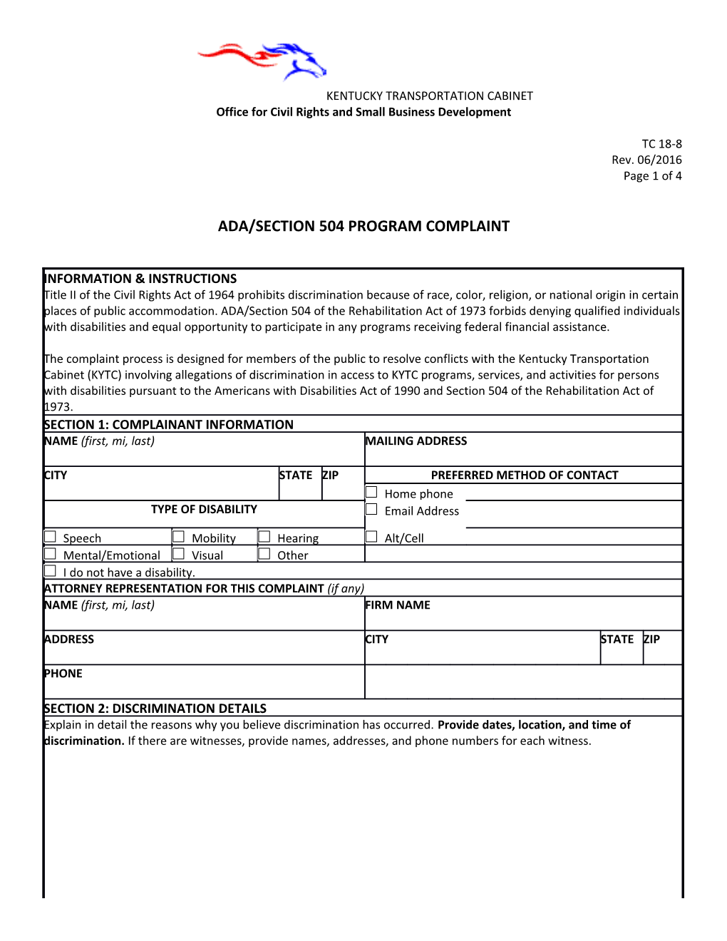 ADA/Section 504 Program Complaint